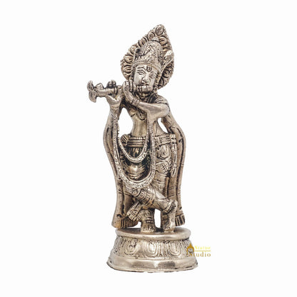 Brass Antique Lord Krishna Idol Showpiece For Home Pooja Décor Gift Statue 5.5" by vendor-unknown - Hindu Gods (View 3)