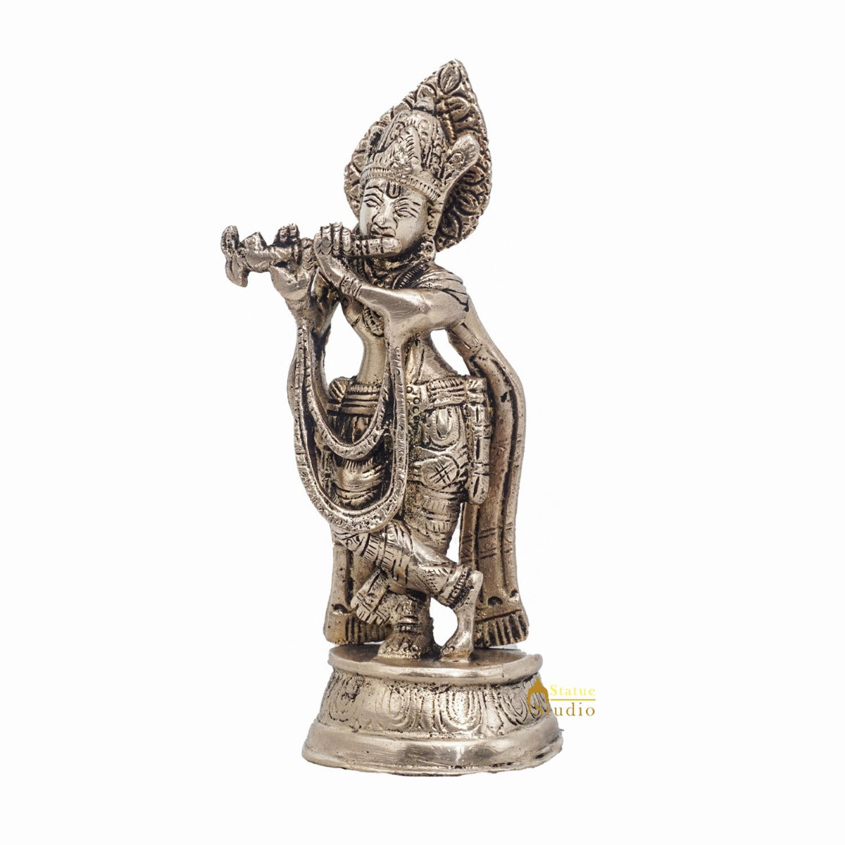 Brass Antique Lord Krishna Idol Showpiece For Home Pooja Décor Gift Statue 5.5"