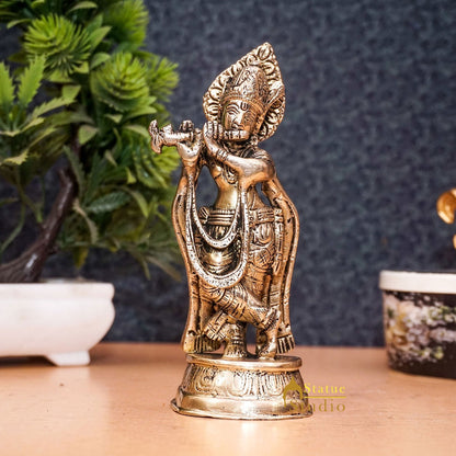 Brass Antique Lord Krishna Idol Showpiece For Home Pooja Décor Gift Statue 5.5" by vendor-unknown - Hindu Gods
