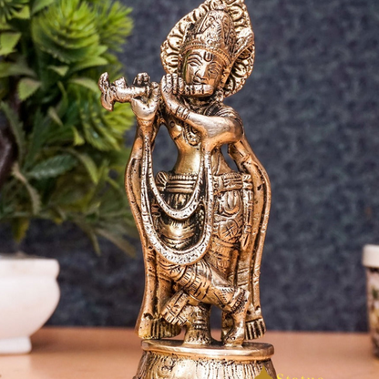 Brass Antique Lord Krishna Idol Showpiece For Home Pooja Décor Gift Statue 5.5" by vendor-unknown - Hindu Gods (View 2)