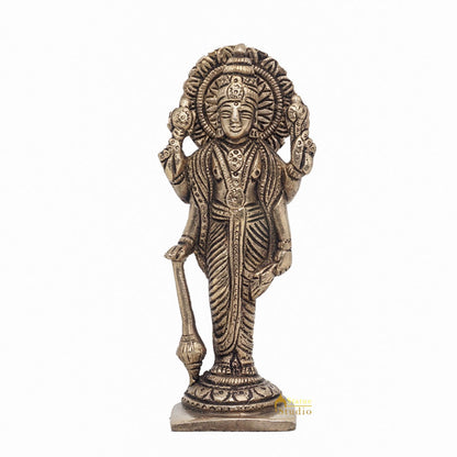 Brass Antique Lord Vishnu Idol For Pooja Home Temple Décor Statue 5" by vendor-unknown - Hindu Gods (View 3)