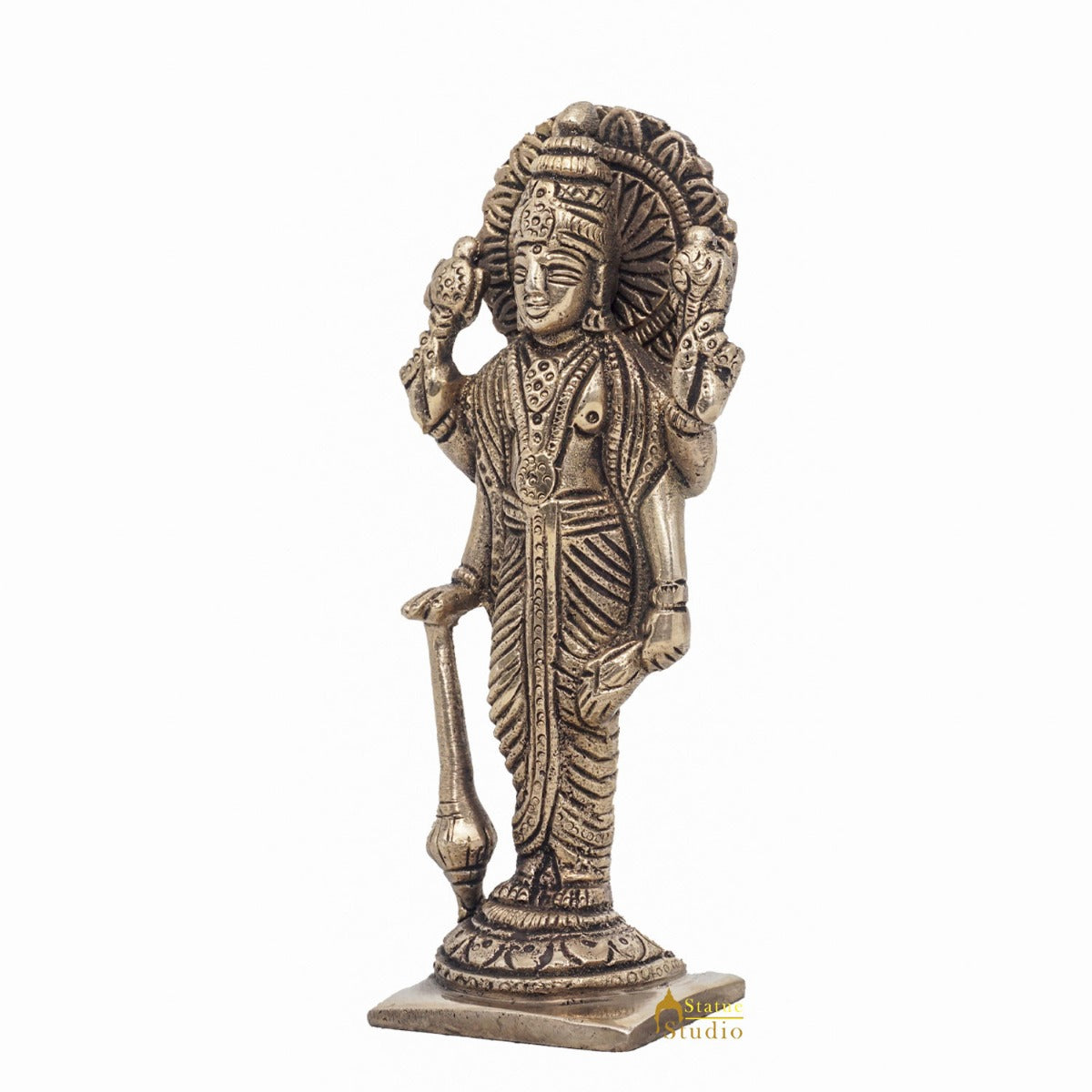 Brass Antique Lord Vishnu Idol For Pooja Home Temple Décor Statue 5" - Image 4