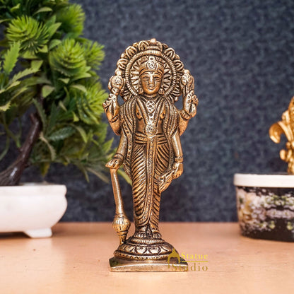 Brass Antique Lord Vishnu Idol For Pooja Home Temple Décor Statue 5" by vendor-unknown - Hindu Gods