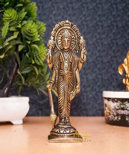 Brass Antique Lord Vishnu Idol For Pooja Home Temple Décor Statue 5" by vendor-unknown - Hindu Gods (View 2)