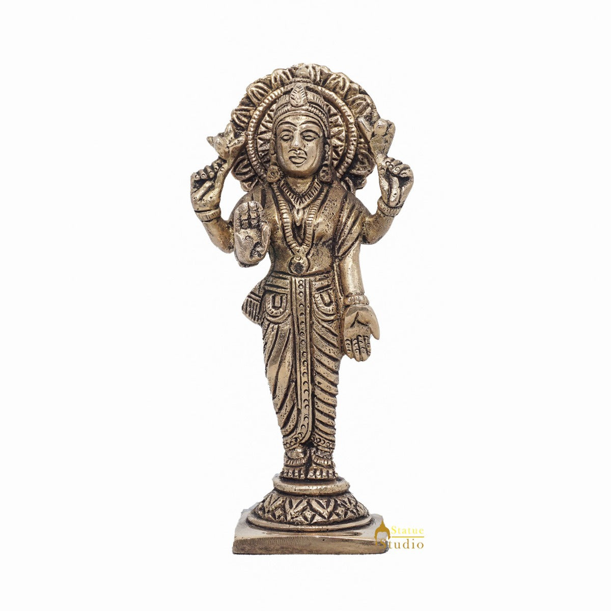 Brass Antique Goddess Lakshmi Idol For Pooja Home Temple Décor Statue 5" - Image 3