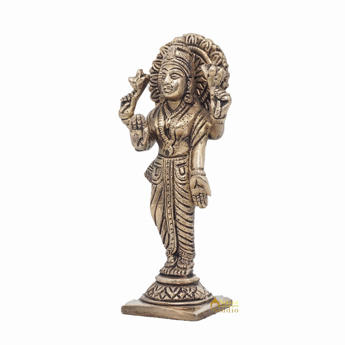 Brass Antique Goddess Lakshmi Idol For Pooja Home Temple Décor Statue 5"