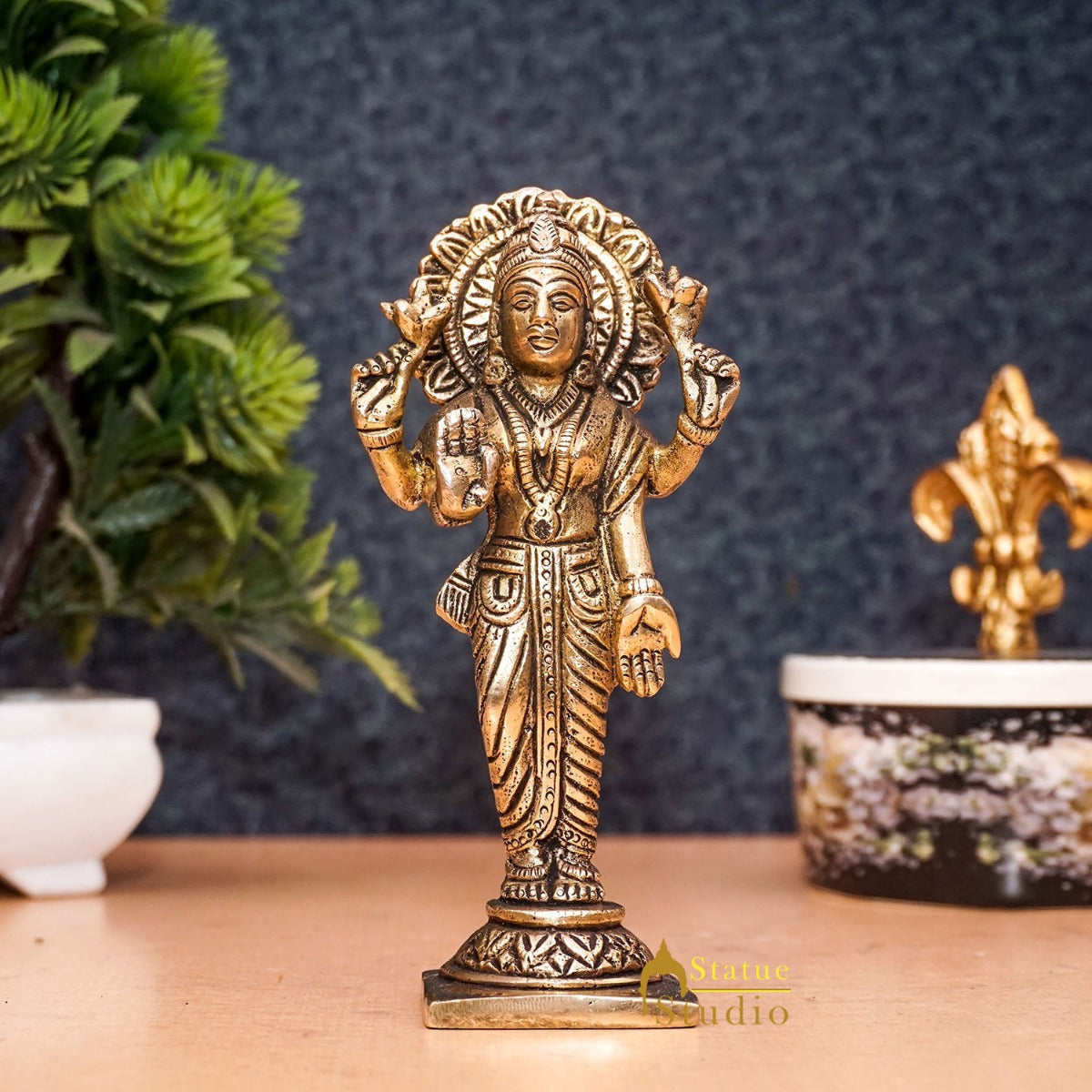 Brass Antique Goddess Lakshmi Idol For Pooja Home Temple Décor Statue 5" - Eco-friendly - Sama Homes
