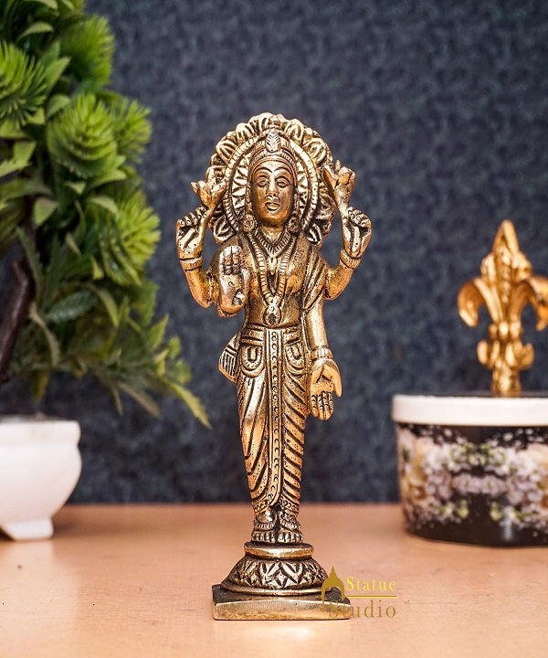 Brass Antique Goddess Lakshmi Idol For Pooja Home Temple Décor Statue 5"