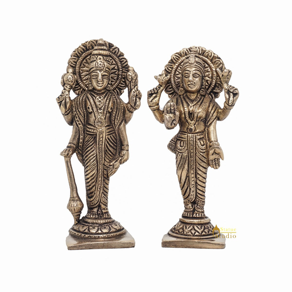 Brass Antique Vishnu Lakshmi Idol For Pooja Home Temple Décor Statue 5"