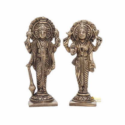 Brass Antique Vishnu Lakshmi Idol For Pooja Home Temple Décor Statue 5" by vendor-unknown - Hindu Gods (View 3)