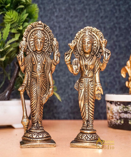 Brass Antique Vishnu Lakshmi Idol For Pooja Home Temple Décor Statue 5" by vendor-unknown - Hindu Gods (View 2)