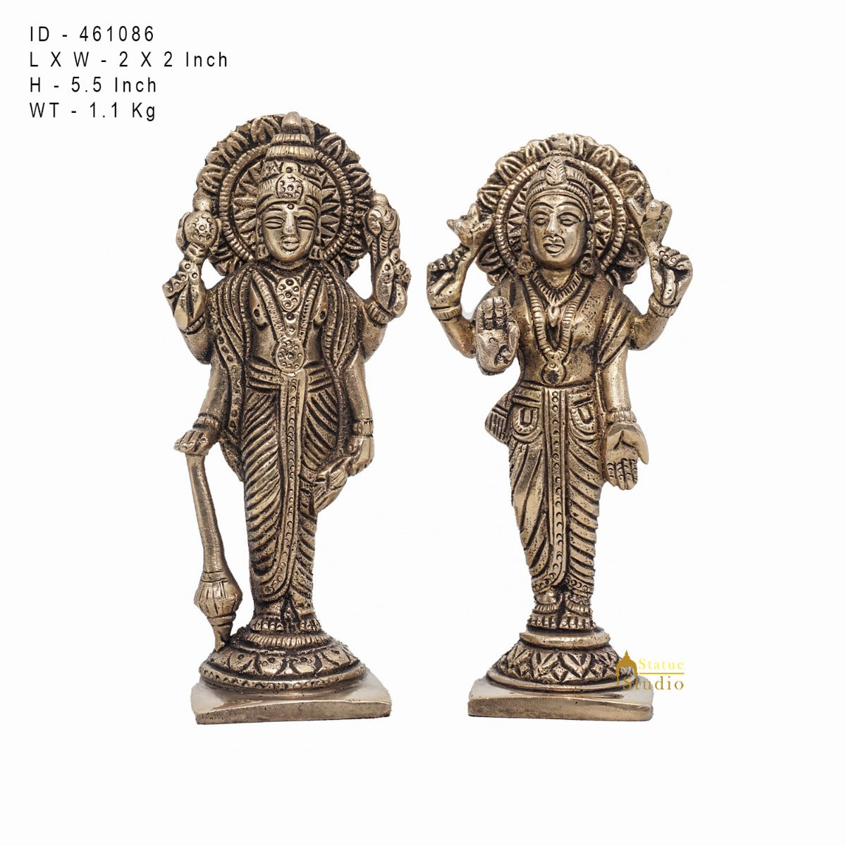 Brass Antique Vishnu Lakshmi Idol For Pooja Home Temple Décor Statue 5"