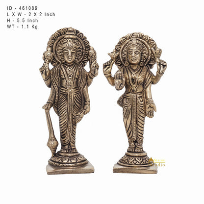 Brass Antique Vishnu Lakshmi Idol For Pooja Home Temple Décor Statue 5" by vendor-unknown - Hindu Gods (View 5)