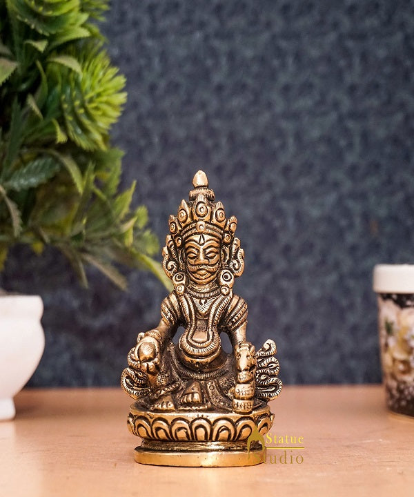 Brass Small Mini God Wealth Kuber Statue Feng Shui Vastu Décor Idol Showpiece