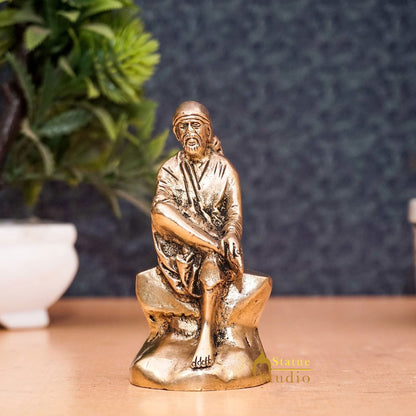 Brass Small Sai Baba Idol Antique Finish For Puja Religious Home Temple Decor 3 Inch by vendor-unknown - Hindu Gods
