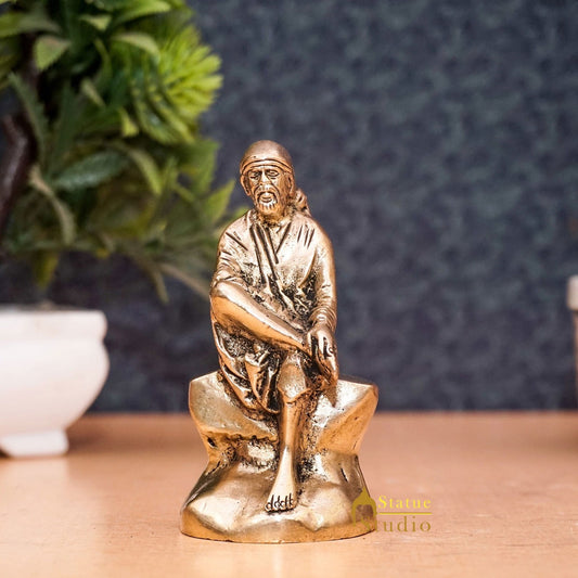 Brass Small Sai Baba Idol Antique Finish For Puja Religious Home Temple Decor 3 Inch