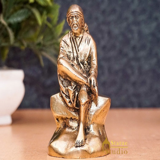Brass Small Sai Baba Idol Antique Finish For Puja Religious Home Temple Decor 3 Inch - Image 2