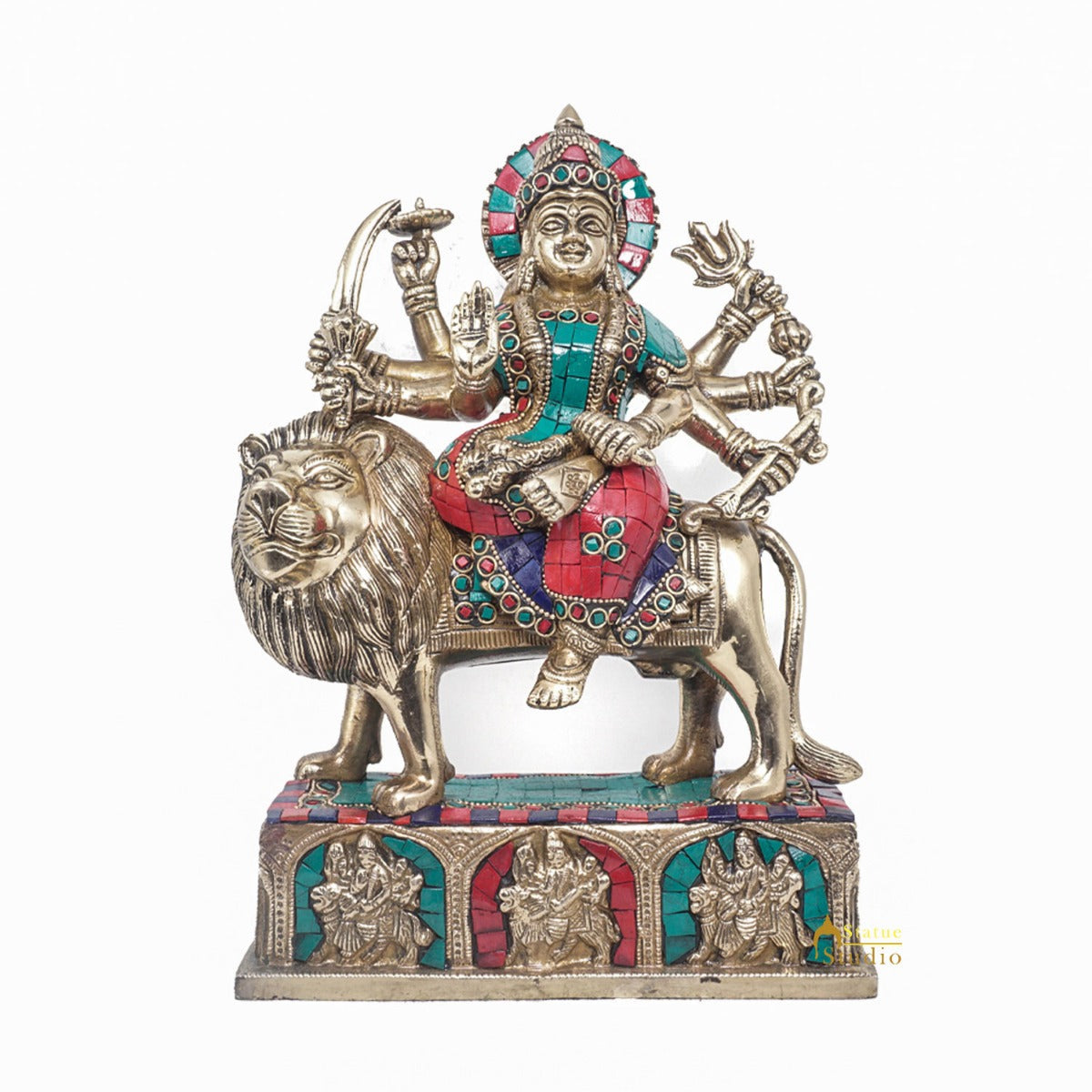 Brass Durga Maa Sherawali Idol Home Temple Puja Religious Décor Statue 11" - Eco-friendly - Sama Homes