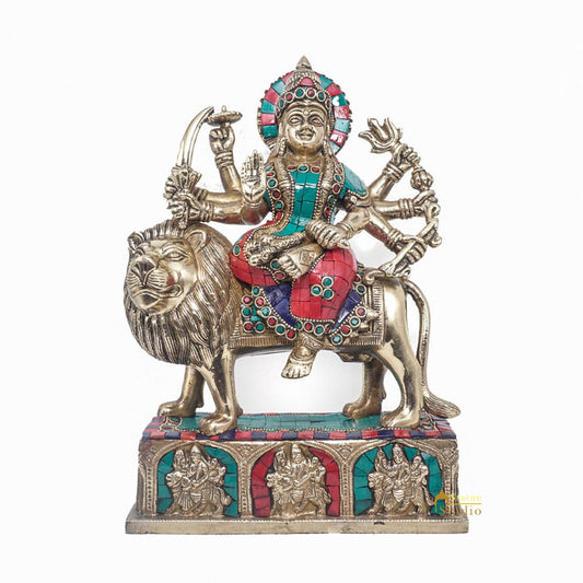Brass Durga Maa Sherawali Idol Home Temple Puja Religious Décor Statue 11"