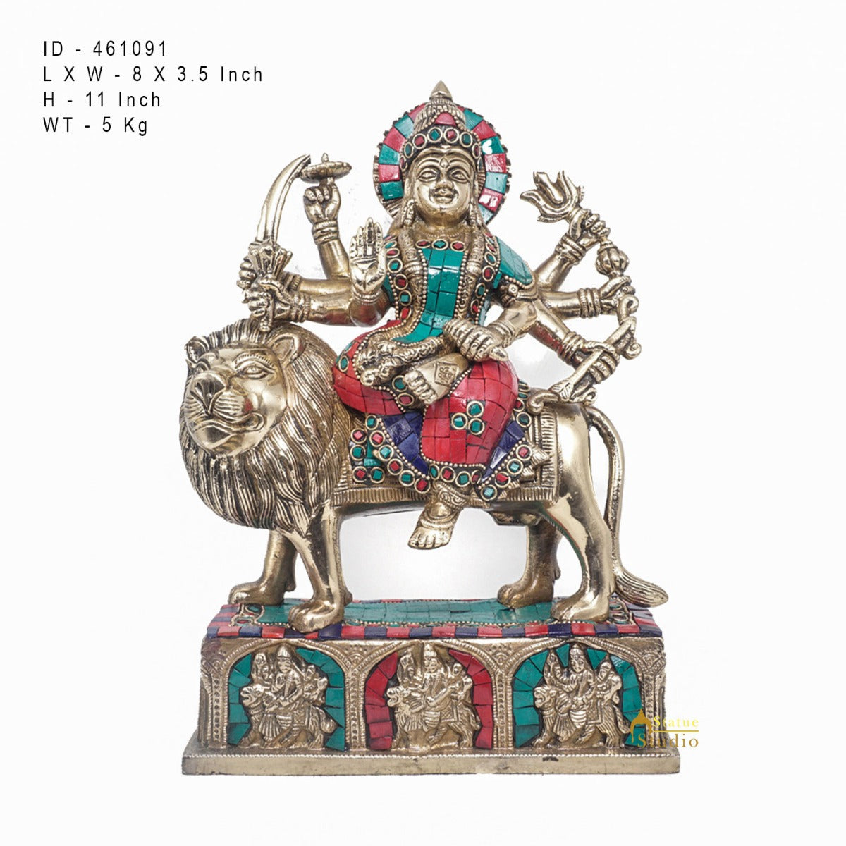 Brass Durga Maa Sherawali Idol Home Temple Puja Religious Décor Statue 11" - Image 6