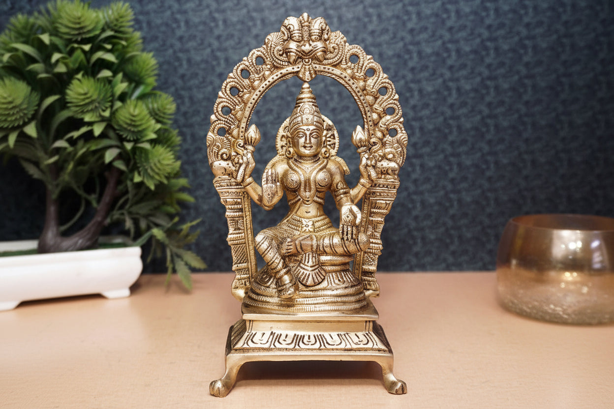 Brass Antique Goddess Lakshmi Laxmi Idol For Pooja Home Temple Décor Statue 8" - Eco-friendly - Sama Homes