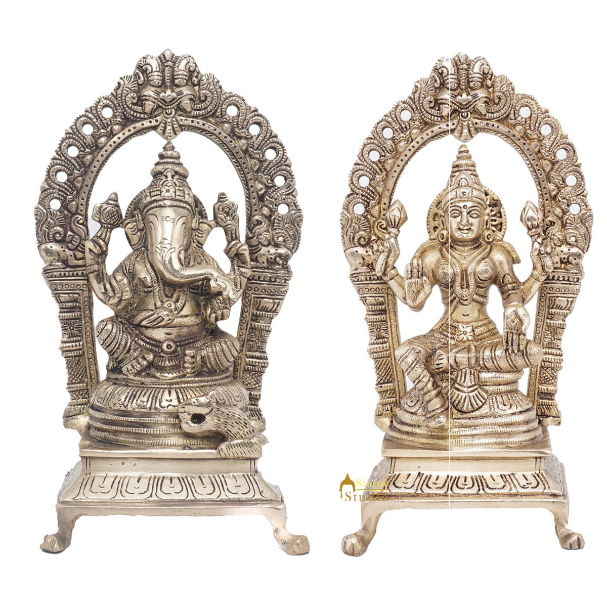 Brass Ganesha Lakshmi Idol Laxmi Statue For Diwali Home Puja Décor Gift 8" - Image 3