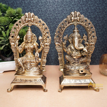 Brass Ganesha Lakshmi Idol Laxmi Statue For Diwali Home Puja Décor Gift 8" by vendor-unknown - Hindu Gods