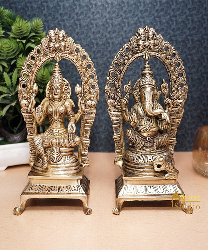 Brass Ganesha Lakshmi Idol Laxmi Statue For Diwali Home Puja Décor Gift 8" by vendor-unknown - Hindu Gods (View 2)