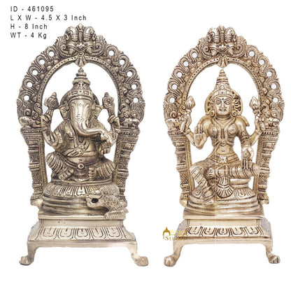 Brass Ganesha Lakshmi Idol Laxmi Statue For Diwali Home Puja Décor Gift 8" by vendor-unknown - Hindu Gods (View 5)