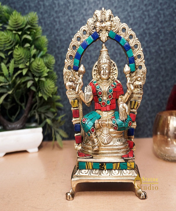 Brass Antique Goddess Lakshmi Laxmi Idol For Pooja Home Temple Décor Statue 8"