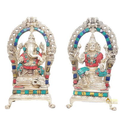 Brass Ganesha Lakshmi Idol Laxmi Statue For Diwali Home Puja Décor Gift 8" by vendor-unknown - Hindu Gods (View 3)