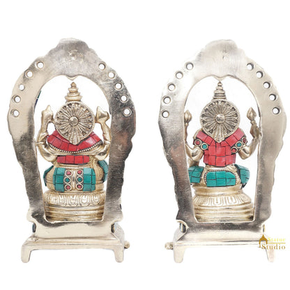Brass Ganesha Lakshmi Idol Laxmi Statue For Diwali Home Puja Décor Gift 8" by vendor-unknown - Hindu Gods (View 4)