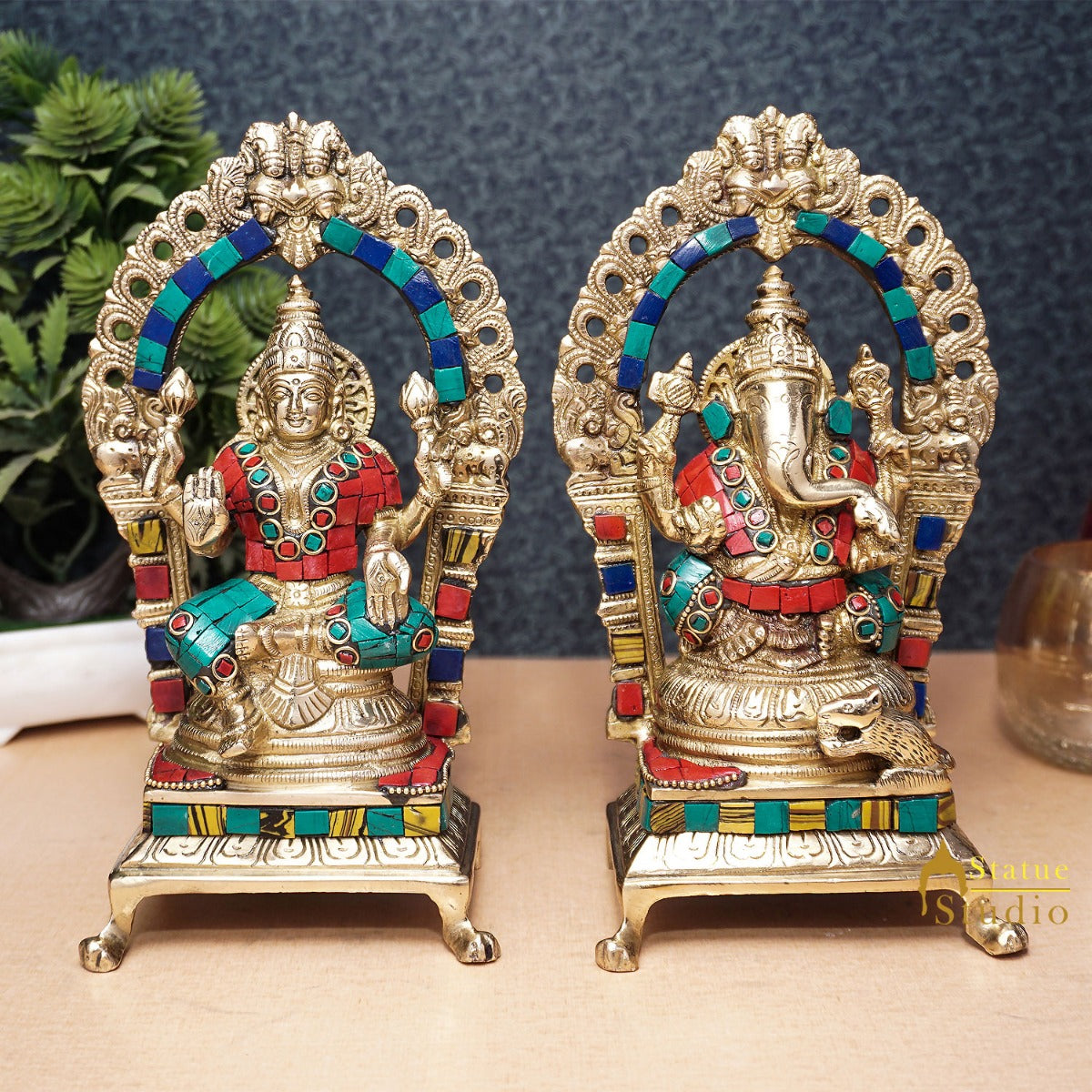 Brass Ganesha Lakshmi Idol Laxmi Statue For Diwali Home Puja Décor Gift 8" - Eco-friendly - Sama Homes