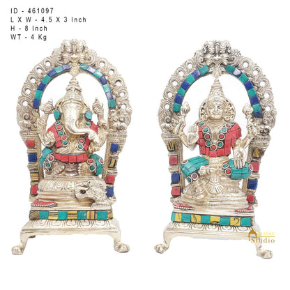 Brass Ganesha Lakshmi Idol Laxmi Statue For Diwali Home Puja Décor Gift 8" by vendor-unknown - Hindu Gods (View 5)
