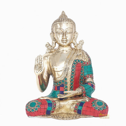 Brass Blessing Buddha Statue Home Decorative Office Décor Idol Gift Showpiece 9" by vendor-unknown - Buddha (View 3)