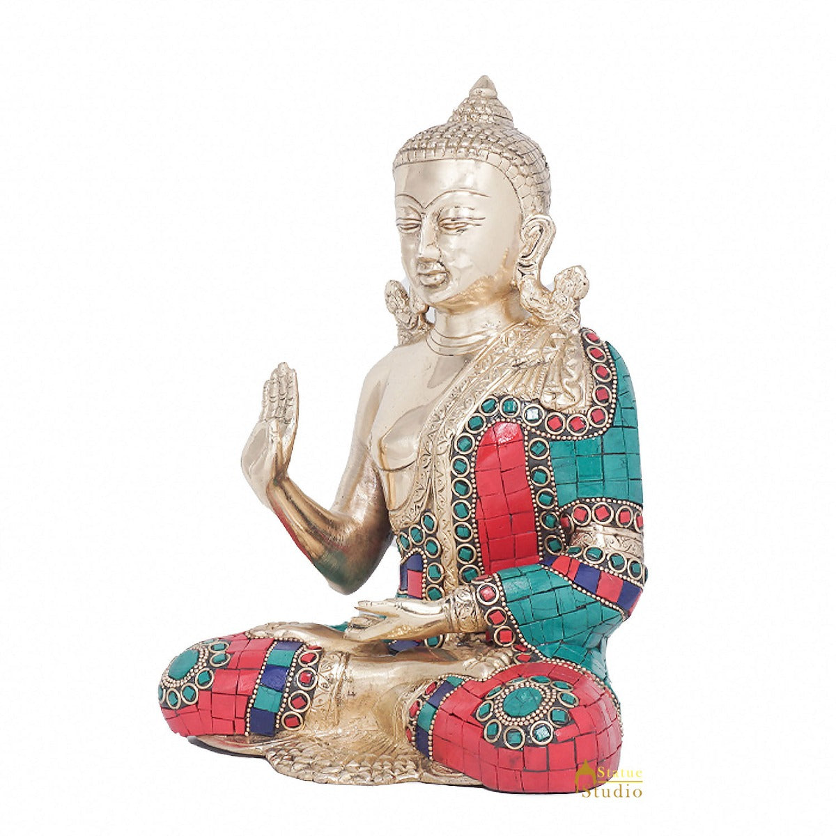 Brass Blessing Buddha Statue Home Decorative Office Décor Idol Gift Showpiece 9"
