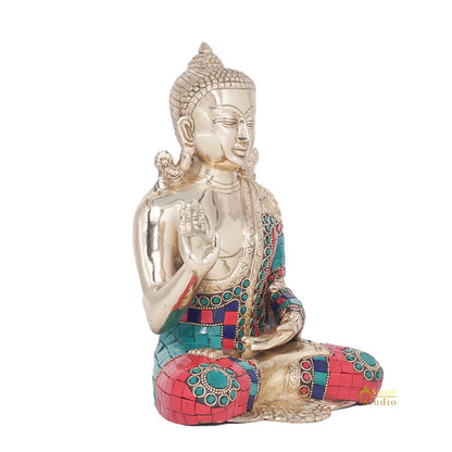 Brass Blessing Buddha Statue Home Decorative Office Décor Idol Gift Showpiece 9" by vendor-unknown - Buddha (View 4)