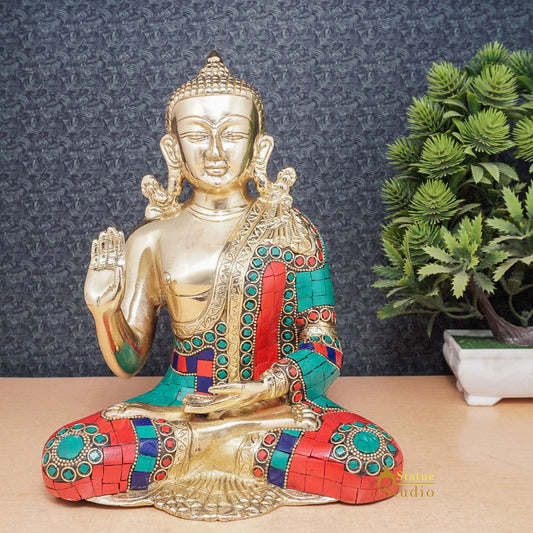 Brass Blessing Buddha Statue Home Decorative Office Décor Idol Gift Showpiece 9"