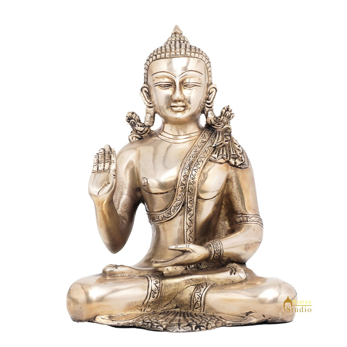 Brass Blessing Buddha Statue Home Decorative Office Décor Idol Gift Showpiece 9"