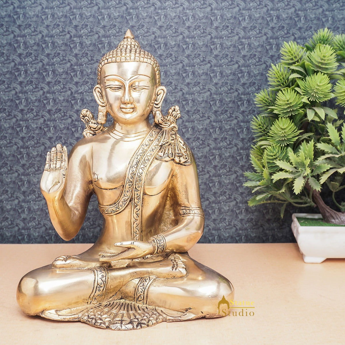 Brass Blessing Buddha Statue Home Decorative Office Décor Idol Gift Showpiece 9"