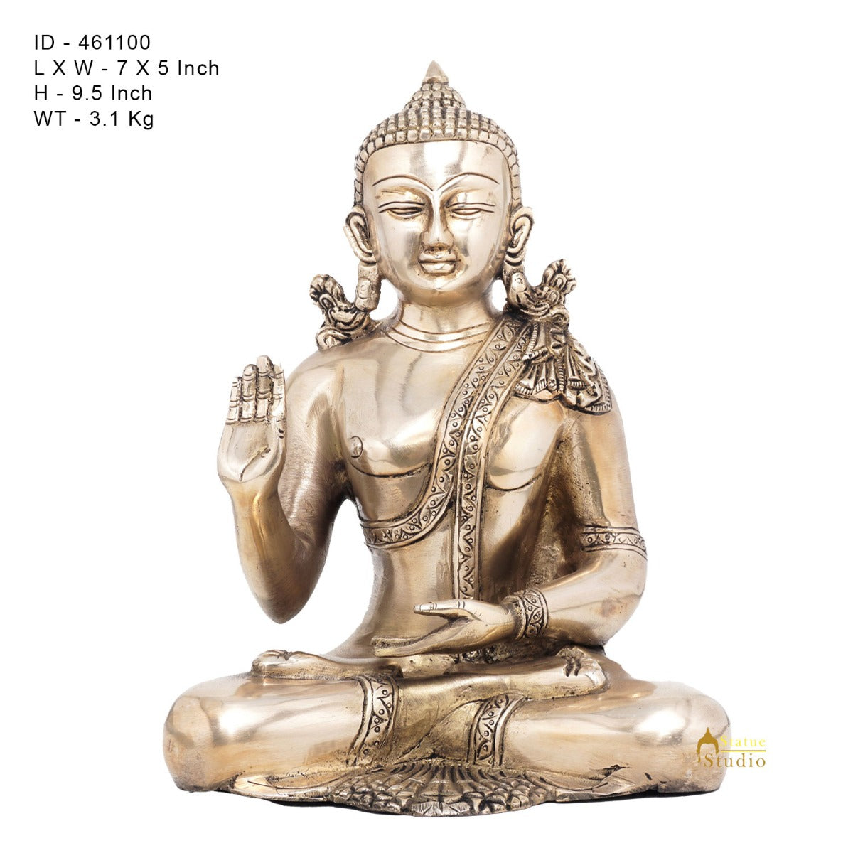 Brass Blessing Buddha Statue Home Decorative Office Décor Idol Gift Showpiece 9" - Image 7