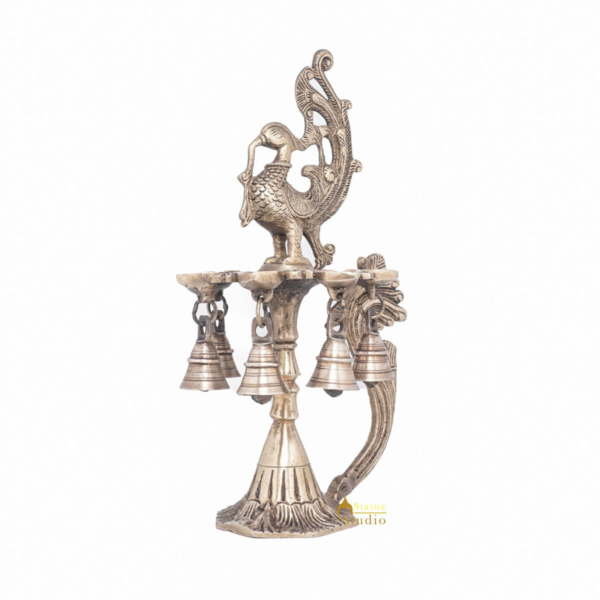 Brass Antique Peacock Bird Diya Home Temple Diwali Puja Religious Décor 12" - Image 3