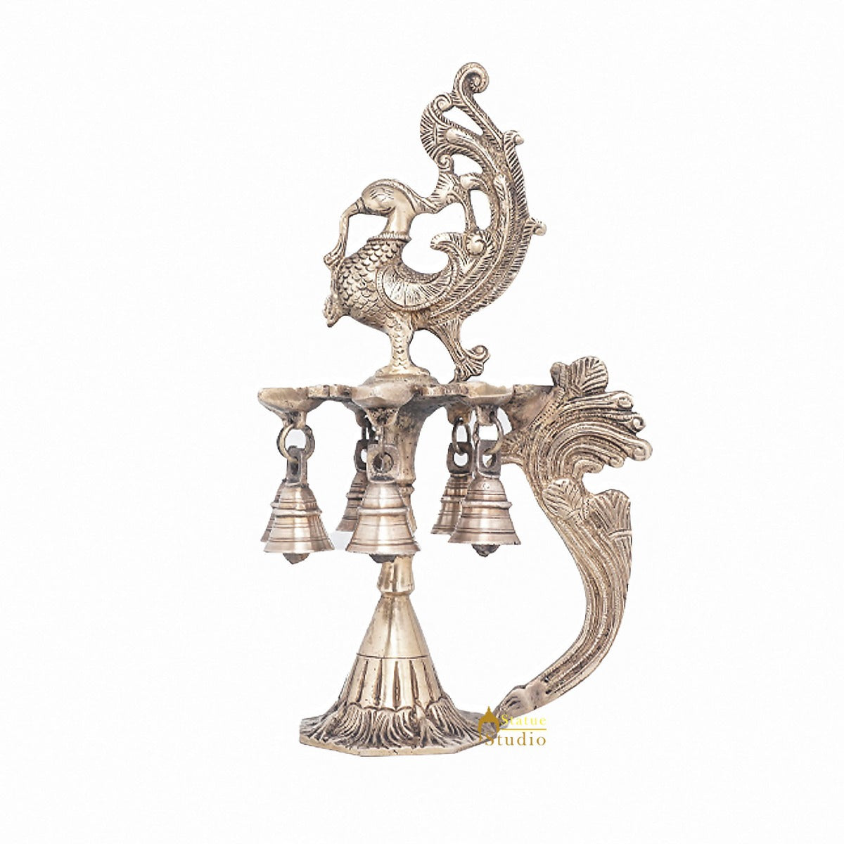 Brass Antique Peacock Bird Diya Home Temple Diwali Puja Religious Décor 12"