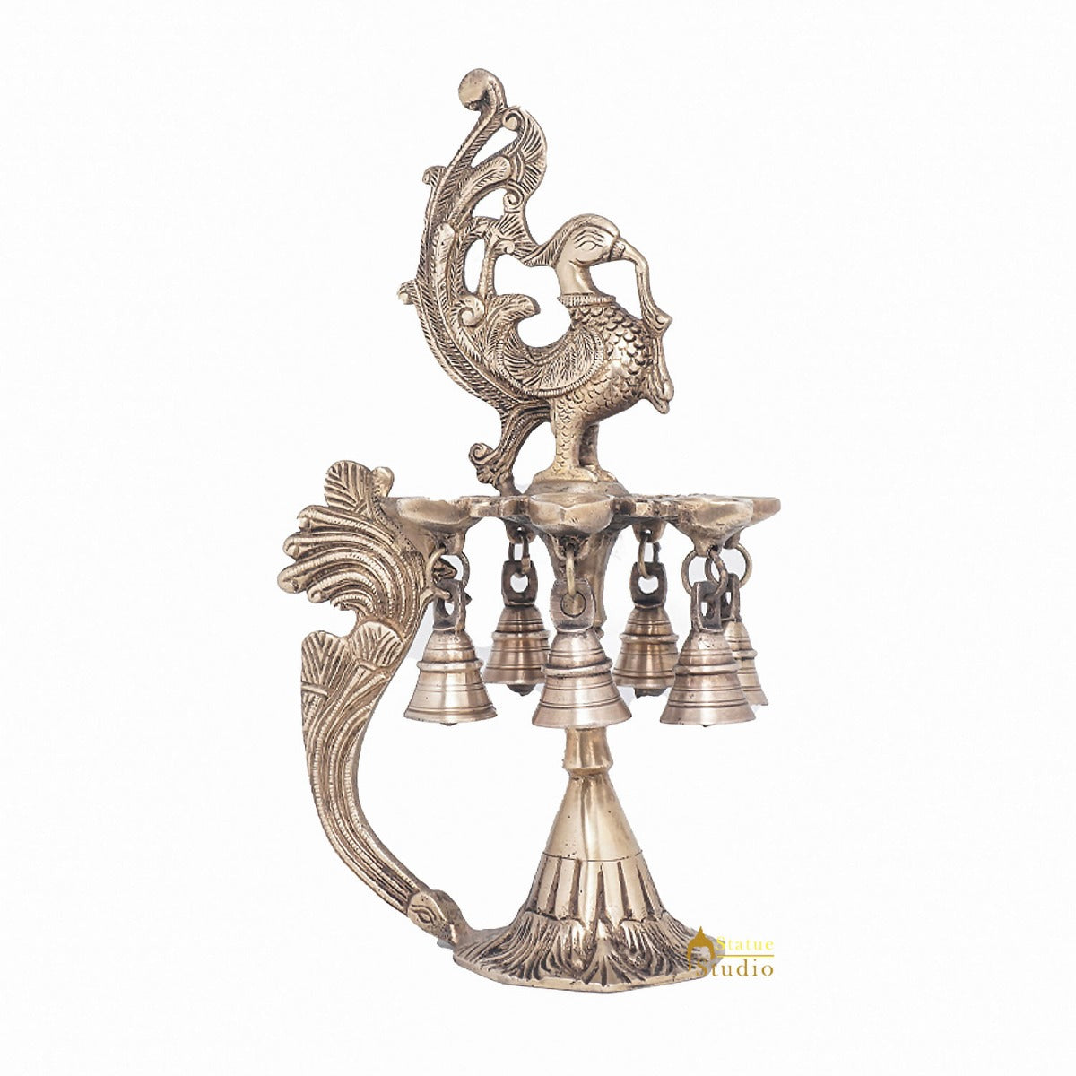 Brass Antique Peacock Bird Diya Home Temple Diwali Puja Religious Décor 12"