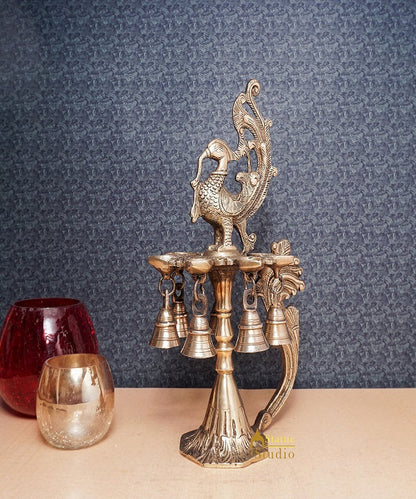 Brass Antique Peacock Bird Diya Home Temple Diwali Puja Religious Décor 12" by vendor-unknown - Spiritual (View 2)