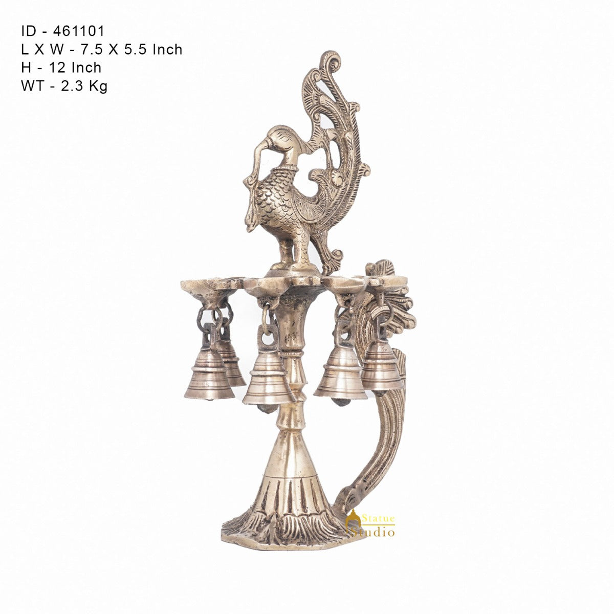 Brass Antique Peacock Bird Diya Home Temple Diwali Puja Religious Décor 12"