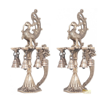 Brass Antique Peacock Bird Diya Pair Home Temple Diwali Puja Religious Décor 12" by vendor-unknown - Spiritual (View 3)