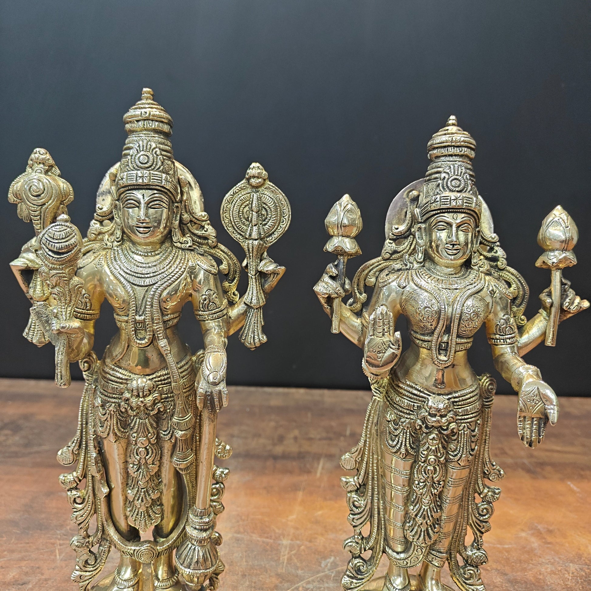 Brass Vishnu Lakshmi Idol For Home Temple Decor 12 Inch - Image 2
