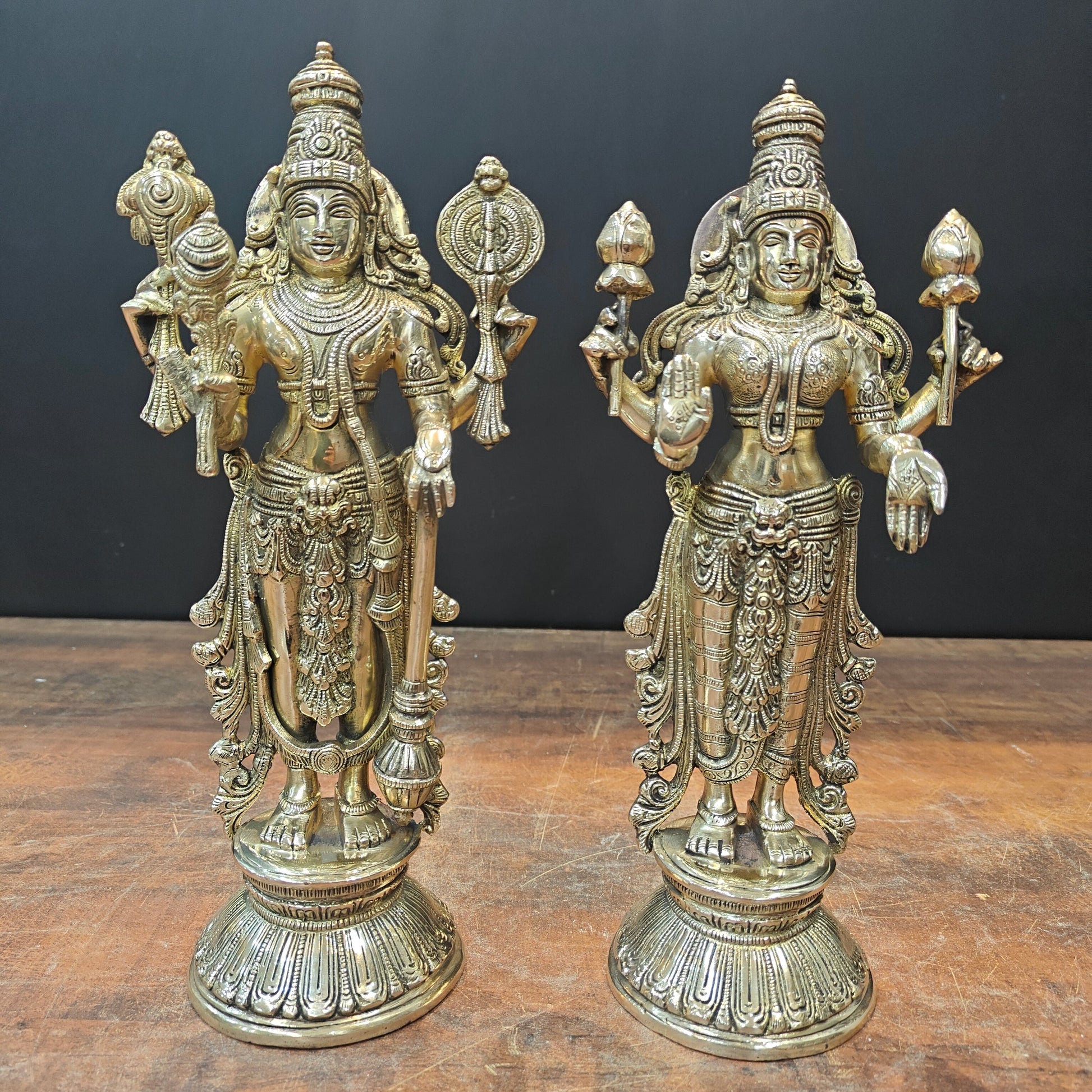 Brass Vishnu Lakshmi Idol For Home Temple Decor 12 Inch - Image 3