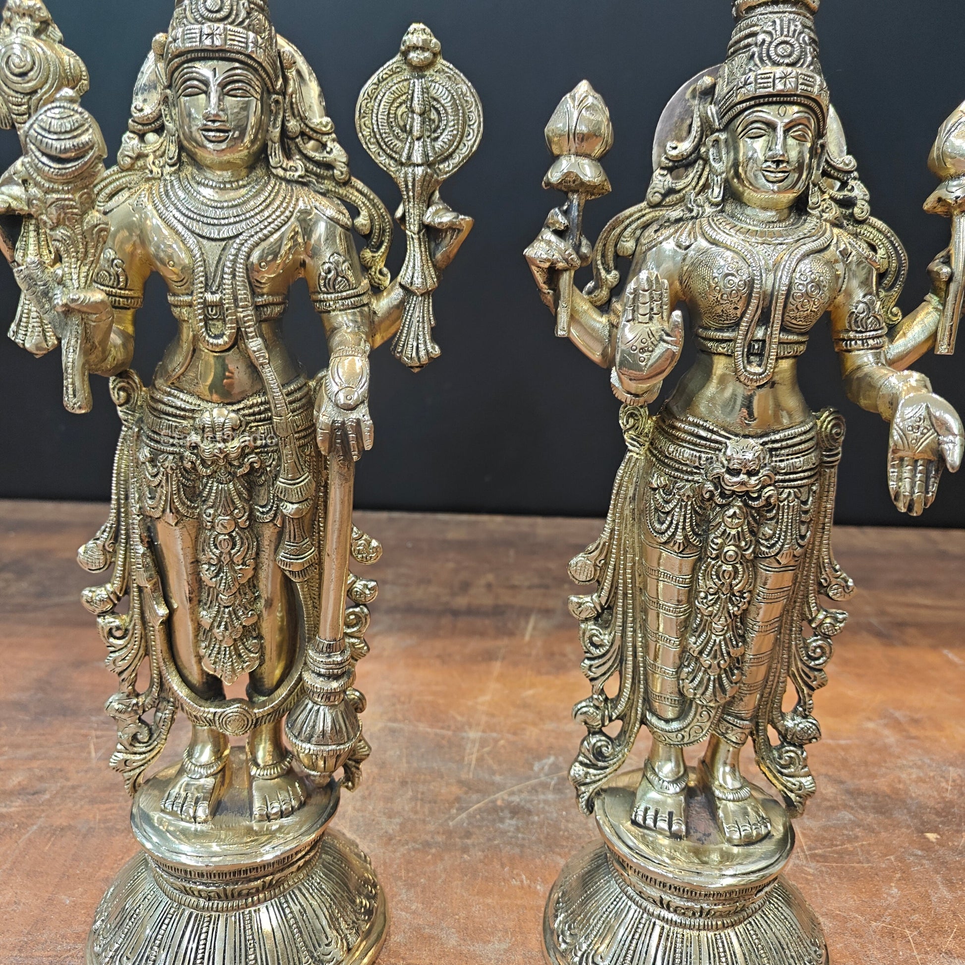 Brass Vishnu Lakshmi Idol For Home Temple Decor 12 Inch - Image 5